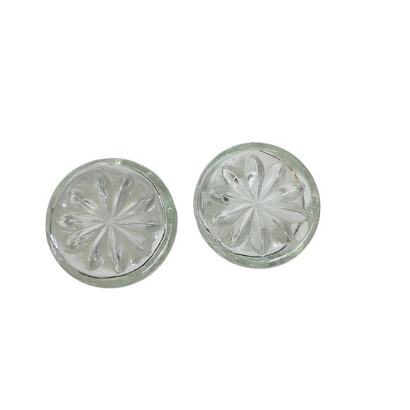 Pair Of Glass Cruet Bottles With Stoppers Floral Starburt Pattern Oil Vinegar - Picture 9 of 15